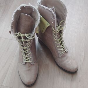 Cole Haan Tan and Yellow Combat Boots